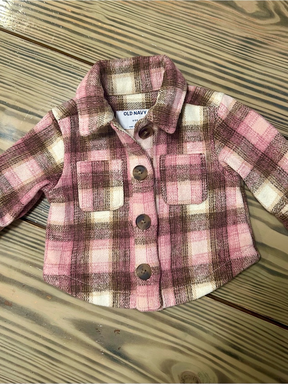 Old Navy Pink Plaid Button-Front Kids Shirt Jacket